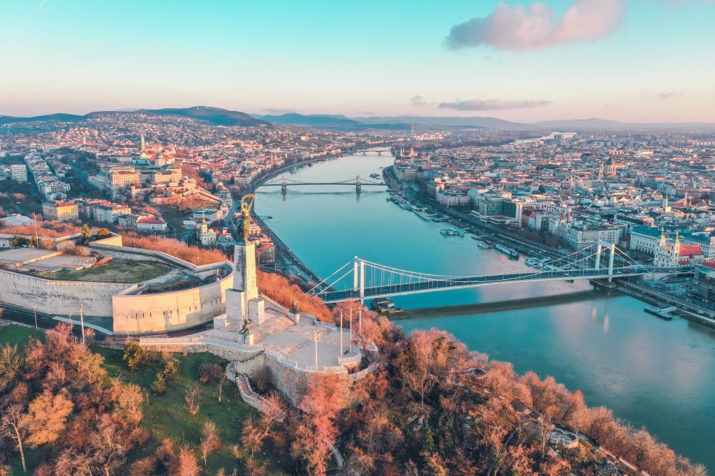 arial view of gellert hill and all of budapest